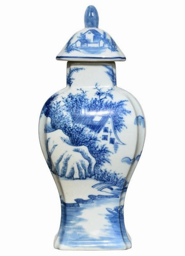 Blue and White Porcelain Rectangle Jar with Lid vase,flower vase,home decoration