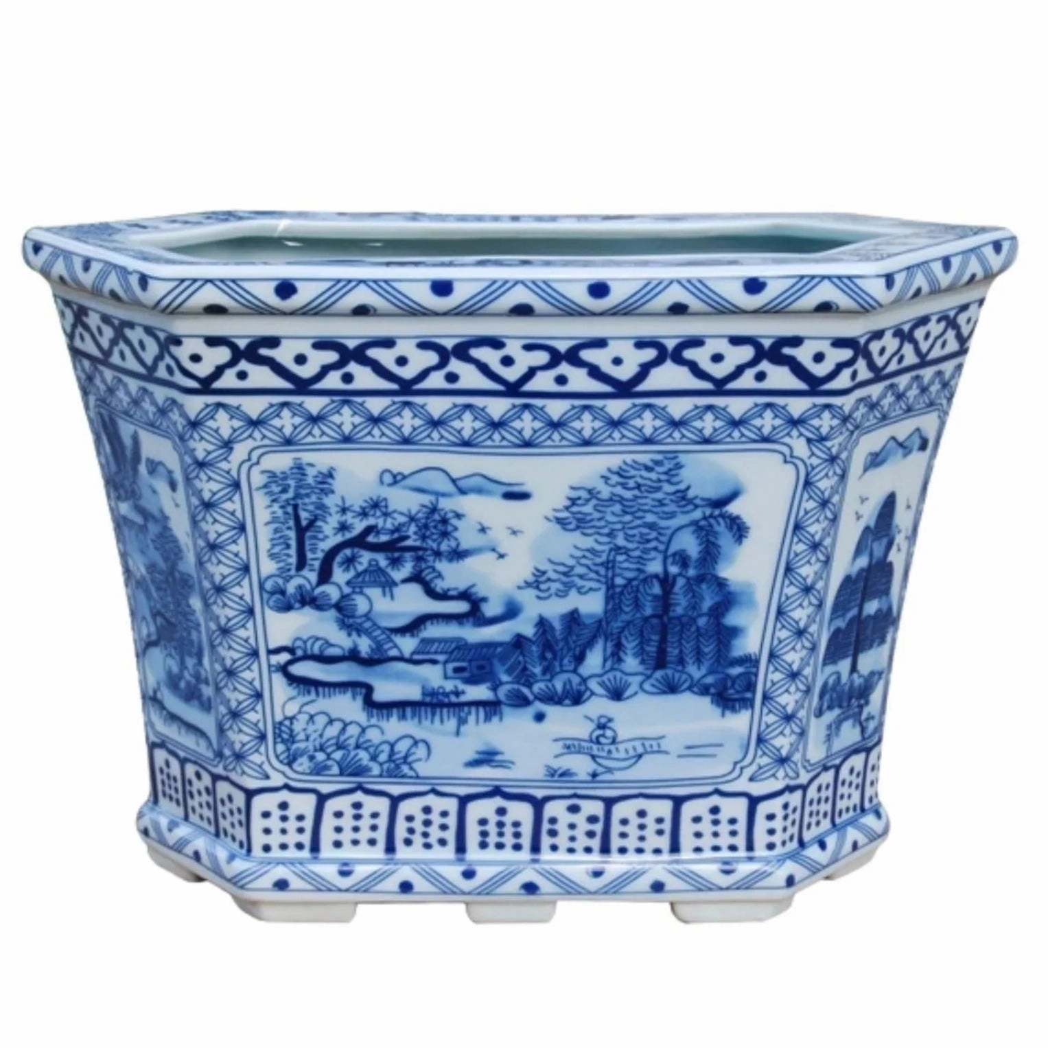 Blue and White Porcelain Six Sided Cachepot vase,flower vase,home decoration