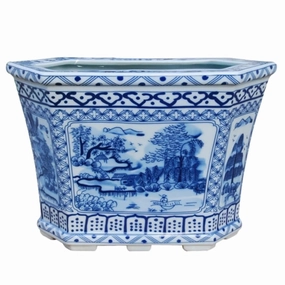 Blue and White Porcelain Six Sided Cachepot vase,flower vase,home decoration