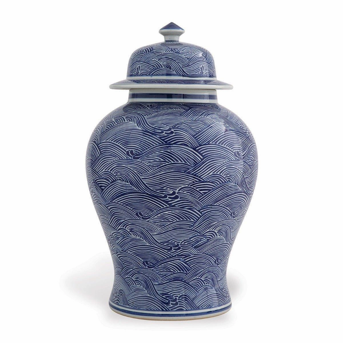 Blue and White Temple Jar in Wave Pattern with Lid vase,flower vase,home decoration