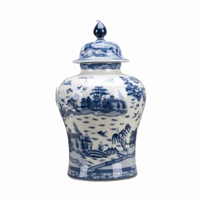 Blue and White Willow Porcelain Round Covered Jar vase,flower vase,home decoration