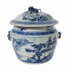 Blue Design Porcelain Lidded Rice Jar With Chinoiserie Landscape Motif vase,flower vase,home decoration