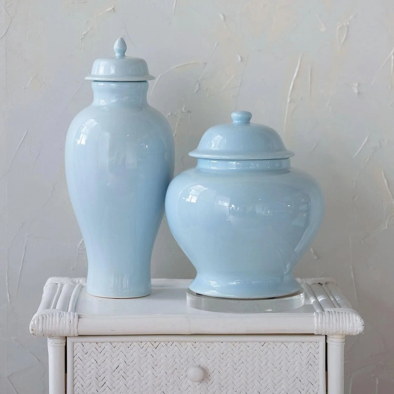 Blue Glaze Short Porcelain Lidded Ginger Jar