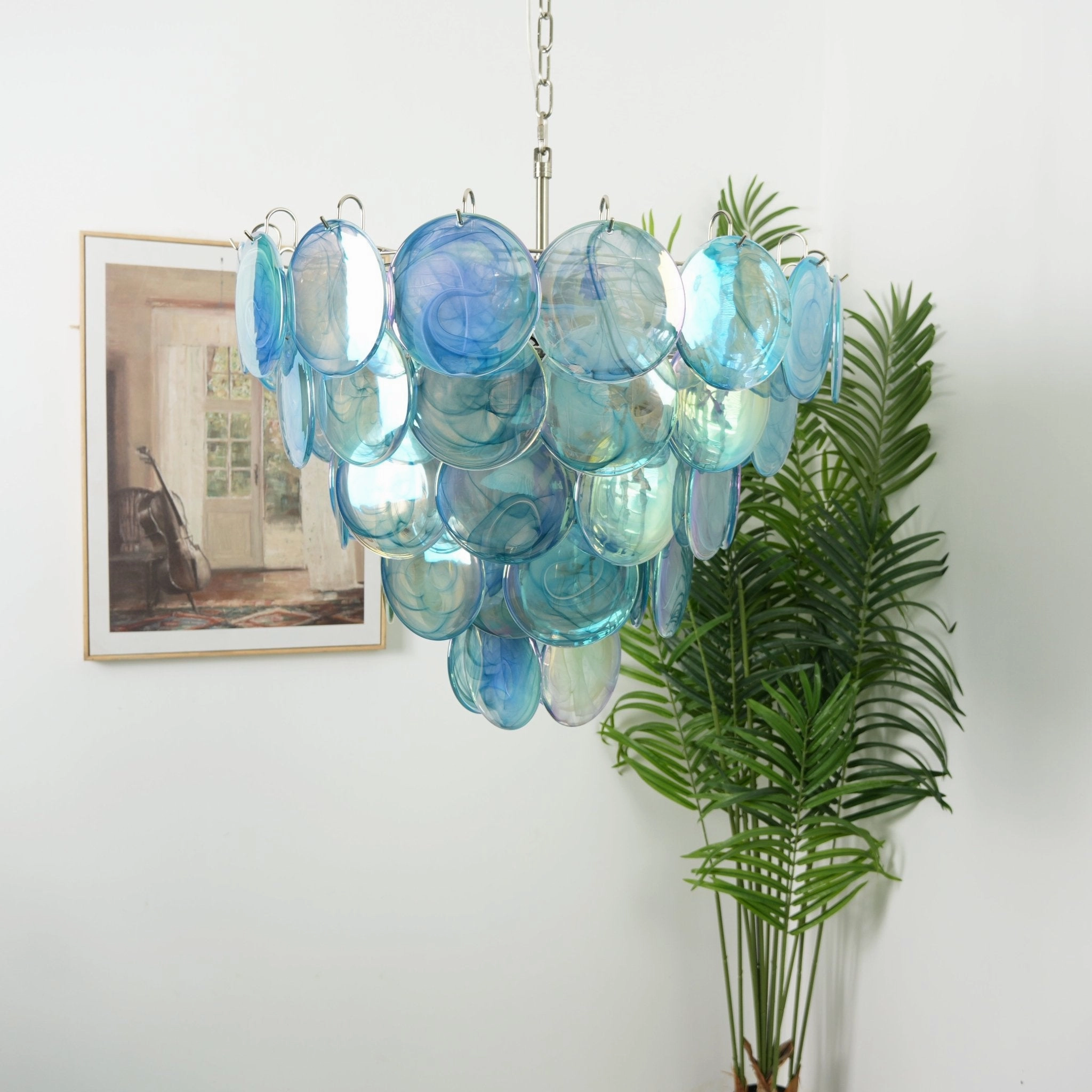 Blue Murano Disc Chandelier