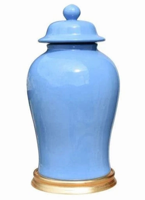 Blue Porcelain Temple Jar with Gold Leaf Base vase,flower vase,home decoration