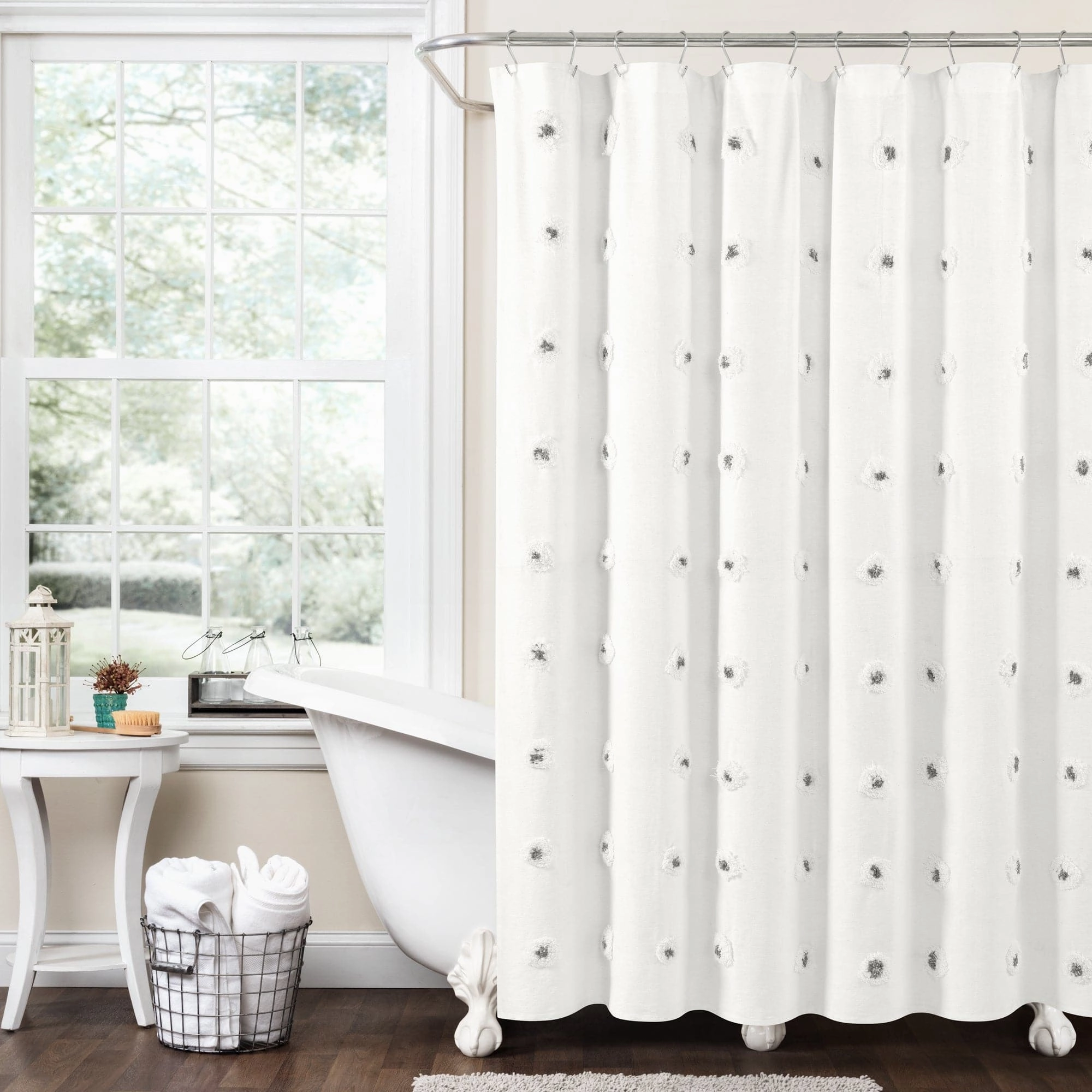 Boho Circle Tufted Yarn Dyed Recycled Cotton Blend Shower Curtain