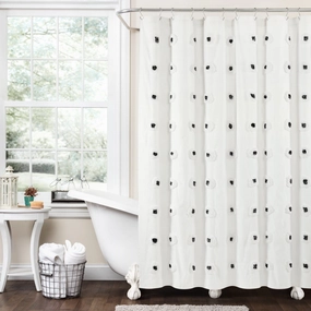 Boho Circle Tufted Yarn Dyed Recycled Cotton Blend Shower Curtain shower curtain,bath curtain,bathroom decor