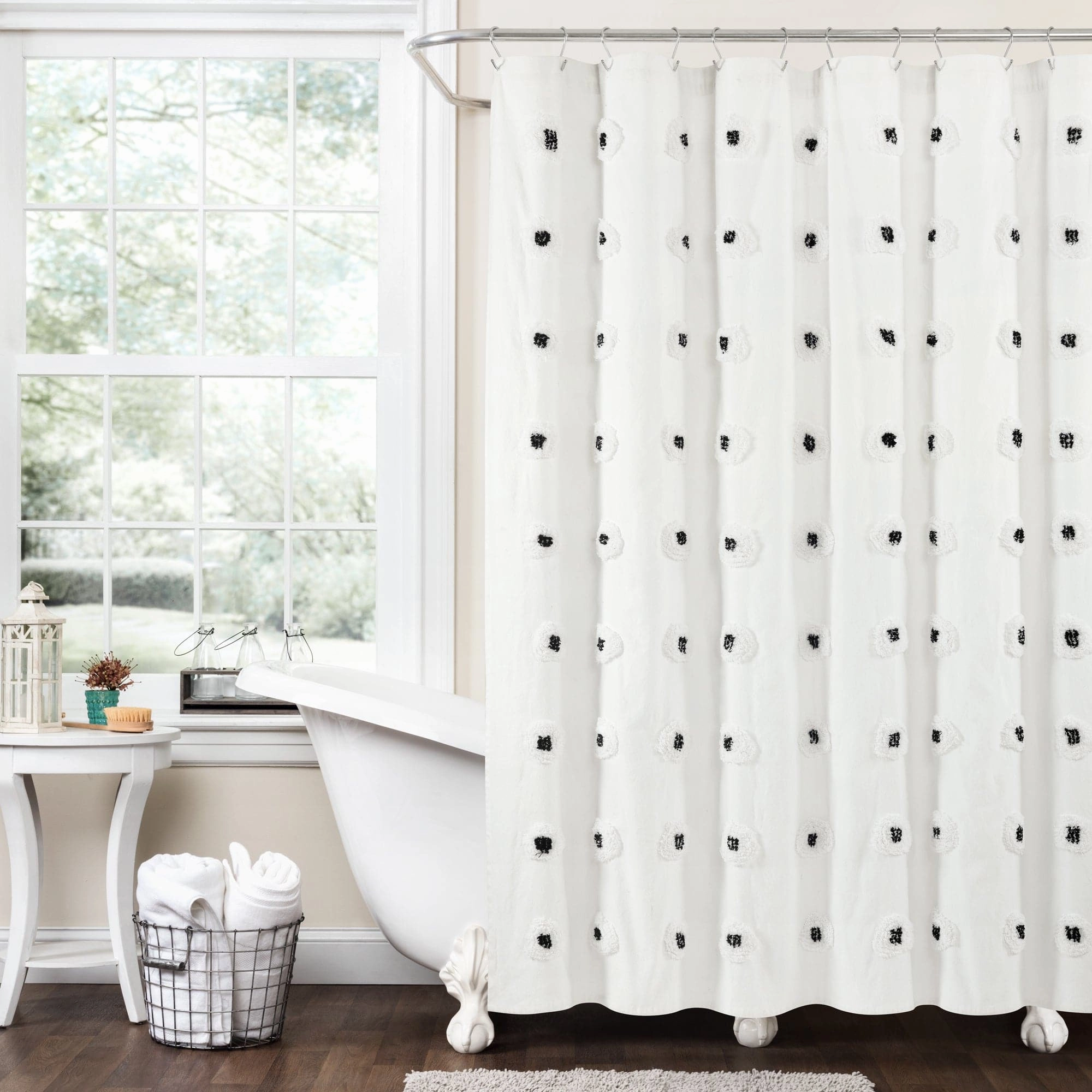 Boho Circle Tufted Yarn Dyed Recycled Cotton Blend Shower Curtain shower curtain,bath curtain,bathroom decor