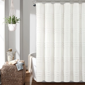 Boho Kendra Tufted Yarn Dyed Recycled Cotton Blend Shower Curtain shower curtain,bath curtain,bathroom decor