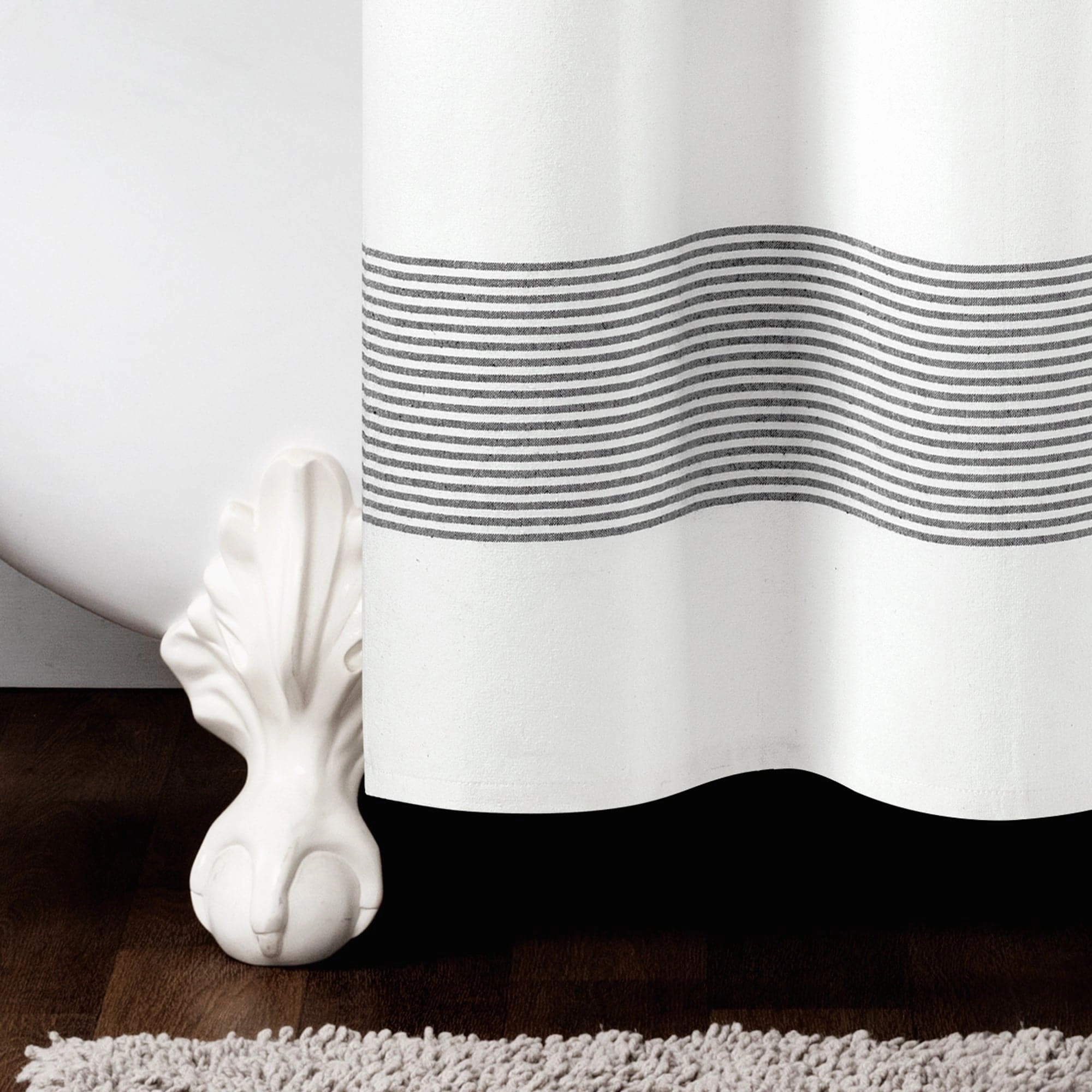 Boho Tassel Stripe Yarn Dyed Recycled Cotton Blend Shower Curtain