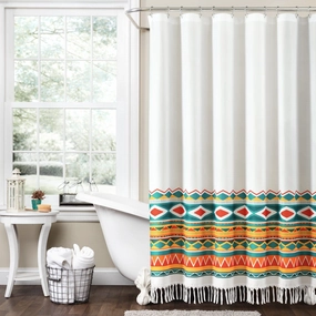Boho Viviane Geo Fringe Shower Curtain shower curtain,bath curtain,bathroom decor