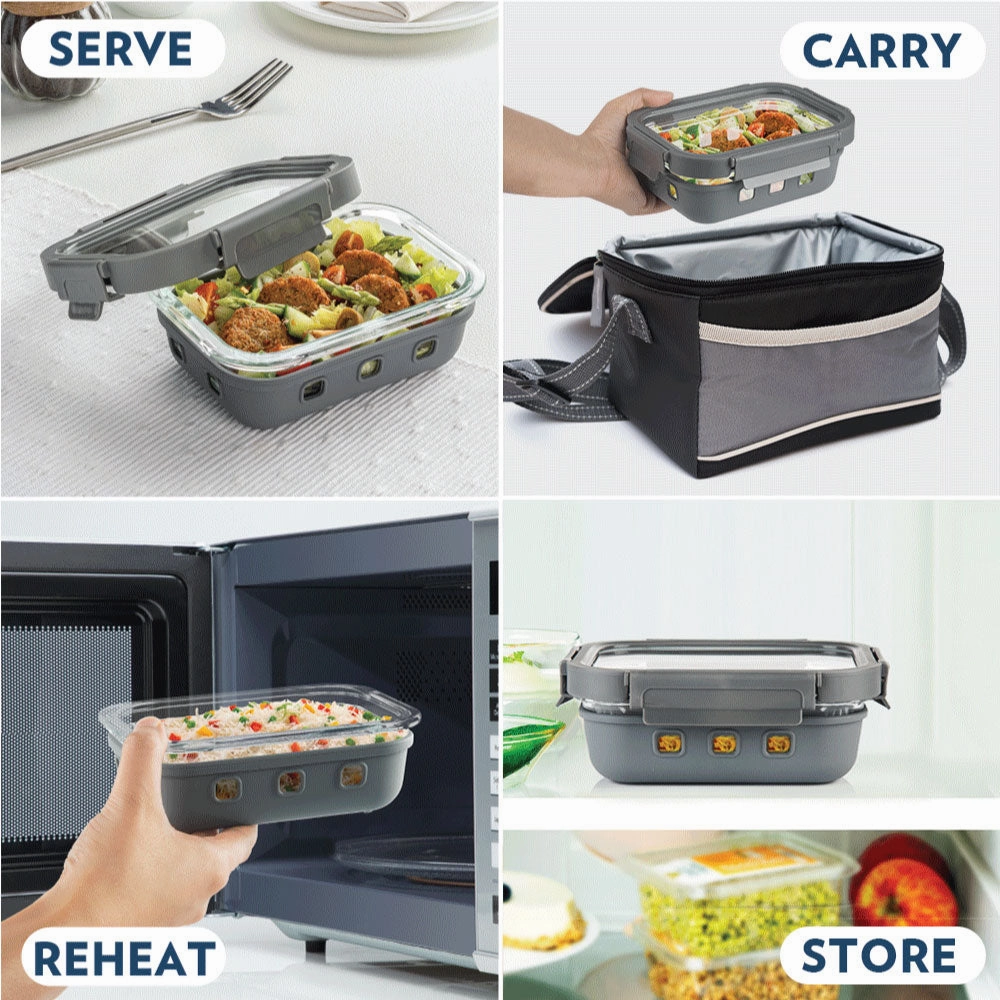 Borosil Klip n Store Plus Rectangular Glass Container, 640 ml