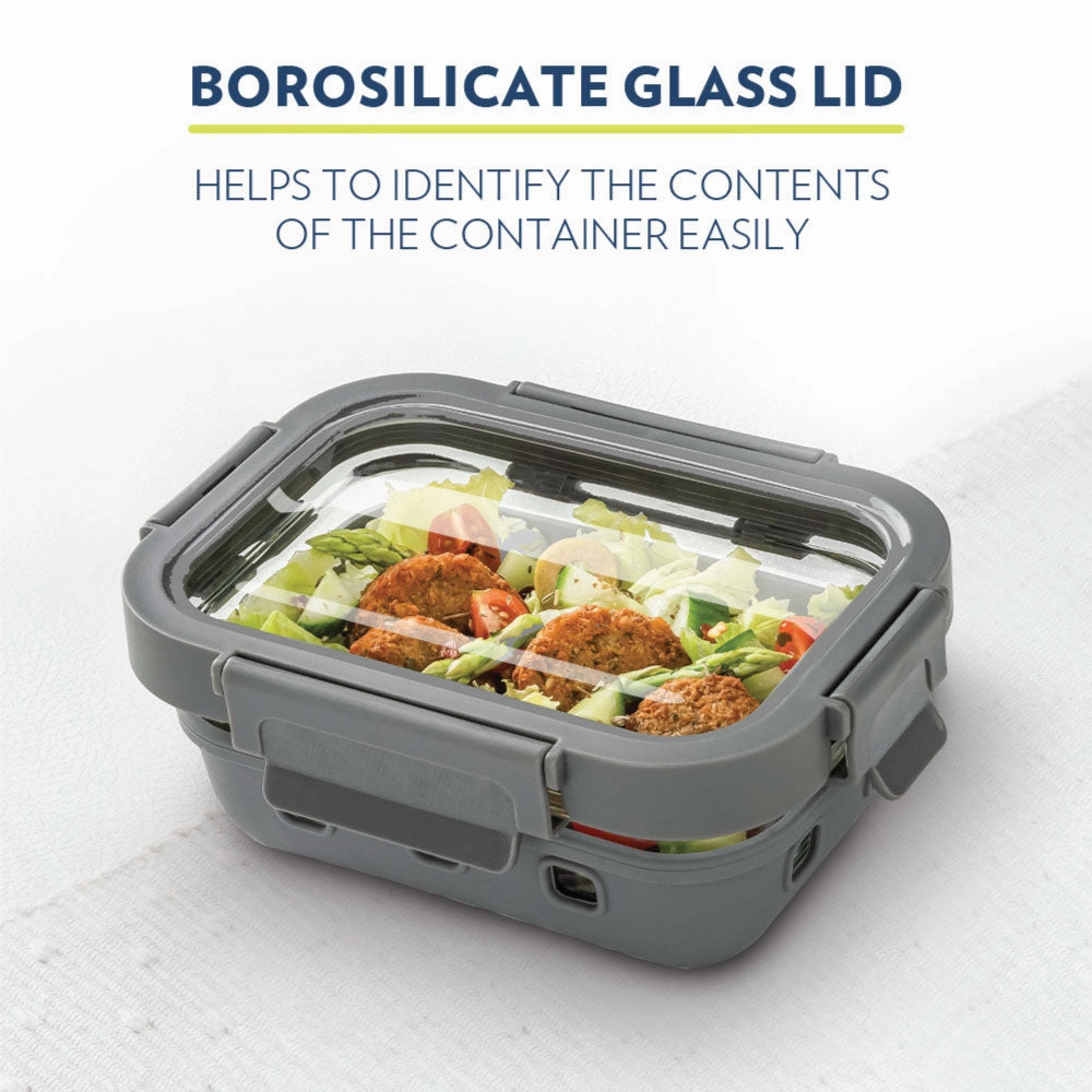 Borosil Klip n Store Plus Rectangular Glass Container, 640 ml