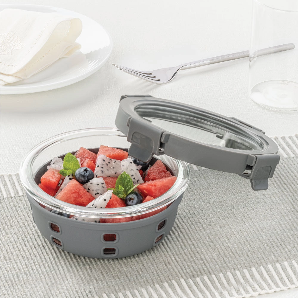 Borosil Klip n Store Plus Round Glass Container, 620 ml food storage,storage containers,kitchen storage
