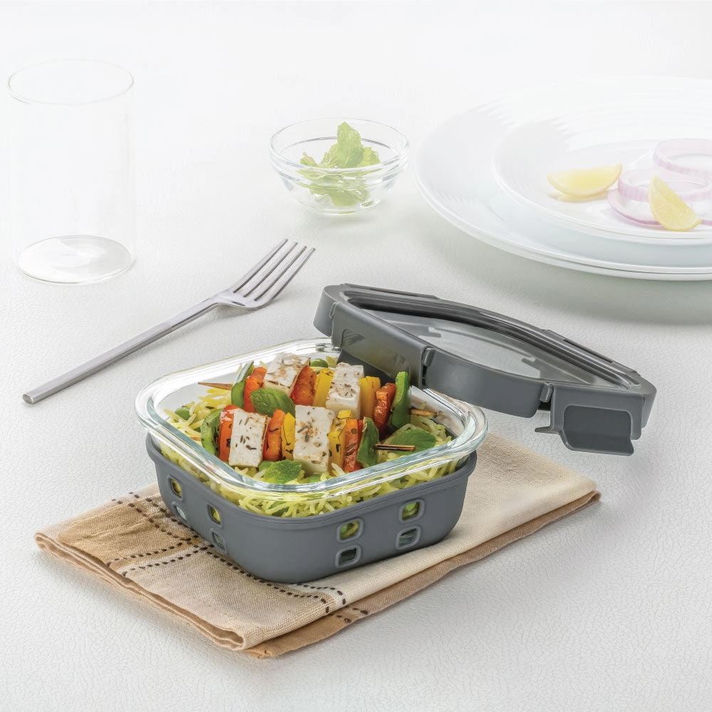 Borosil Klip n Store Plus Square Glass Container, 520 ml food storage,storage containers,kitchen storage