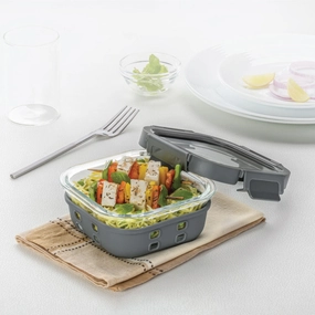Borosil Klip n Store Plus Square Glass Container, 520 ml food storage,storage containers,kitchen storage