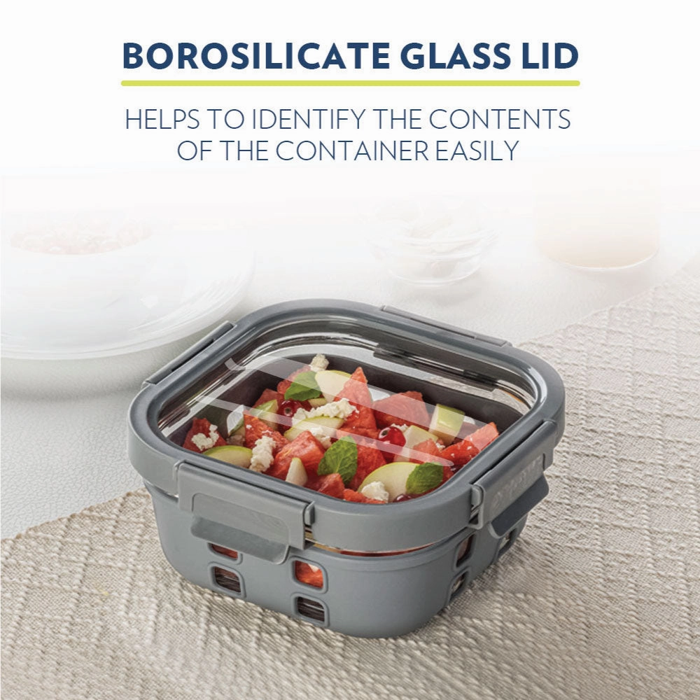 Borosil Klip n Store Plus Square Glass Container, 800 ml