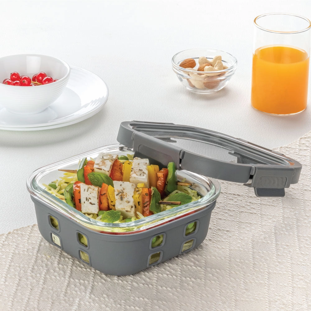 Borosil Klip n Store Plus Square Glass Container, 800 ml food storage,storage containers,kitchen storage