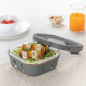 Borosil Klip n Store Plus Square Glass Container, 800 ml food storage,storage containers,kitchen storage