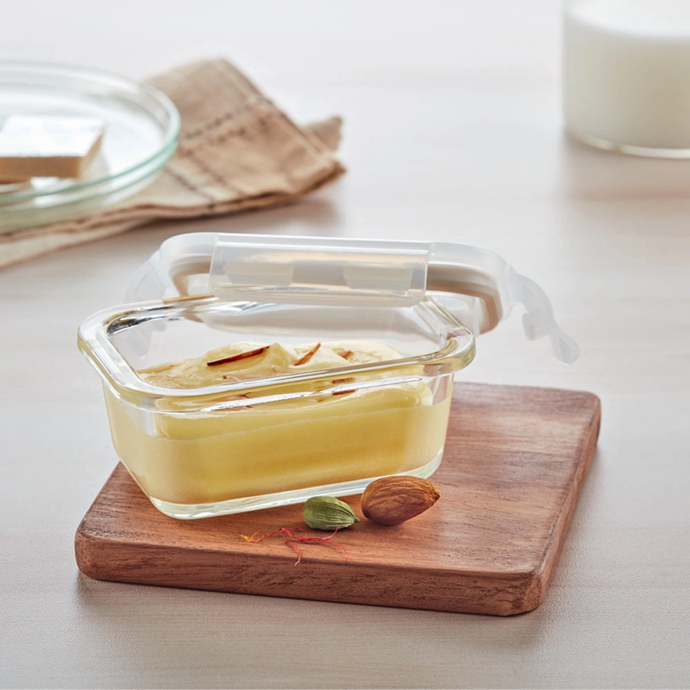 Borosil Klip n Store Rectangular Glass Container, 120 ml