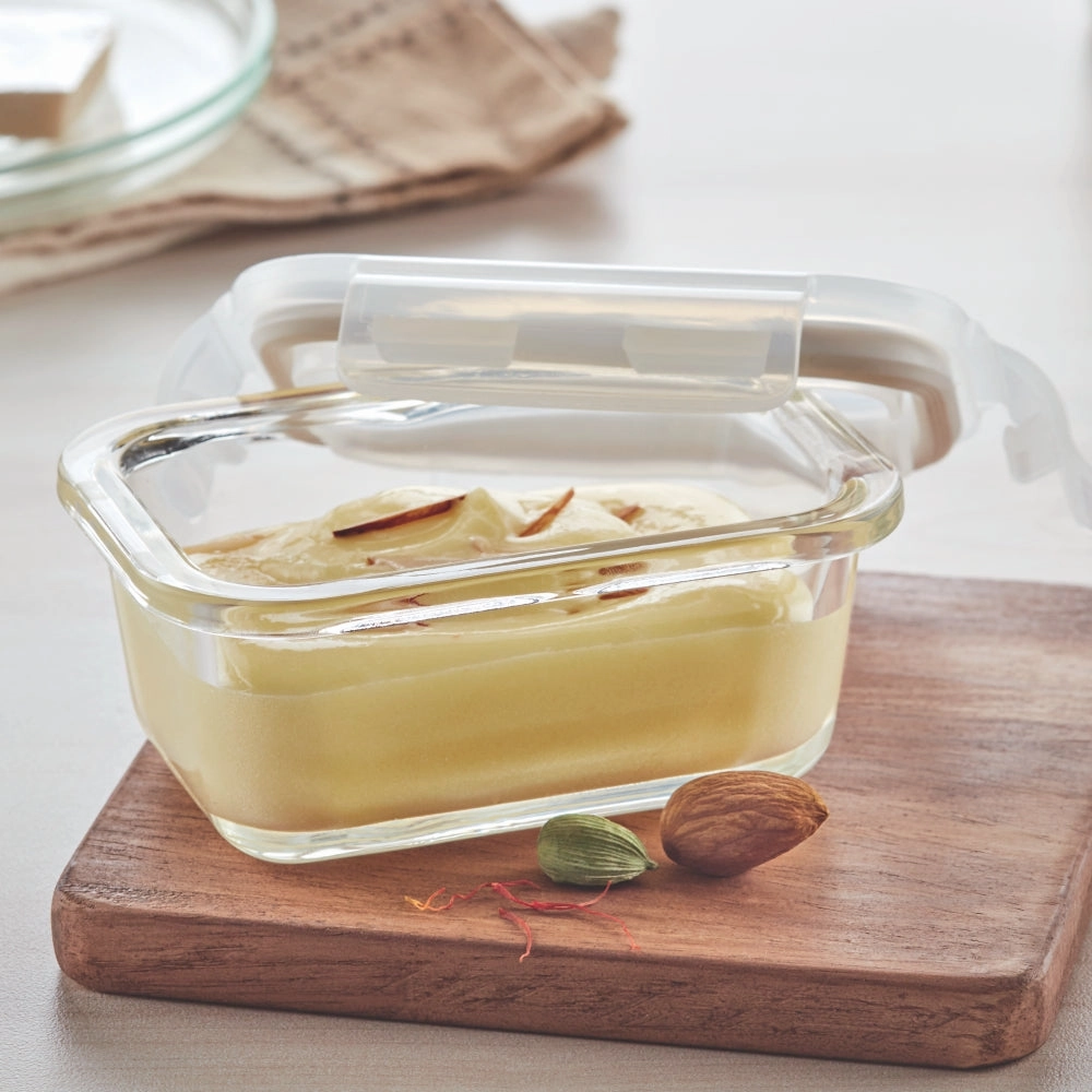 Borosil Klip n Store Rectangular Glass Container, 120 ml