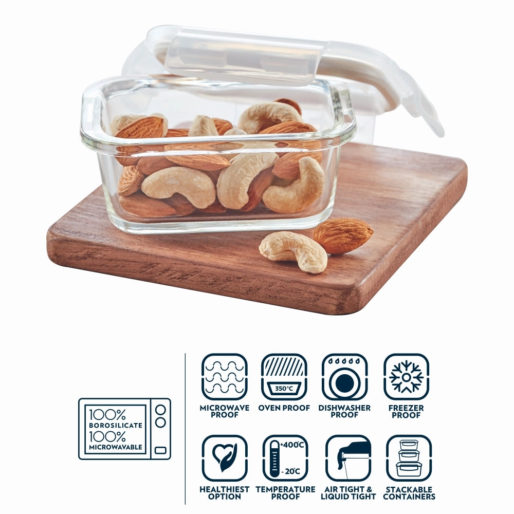 Borosil Klip n Store Rectangular Glass Container, 120 ml