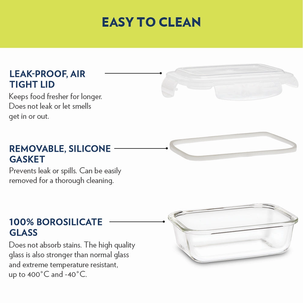 Borosil Klip n Store Rectangular Glass Container, 1.04 L