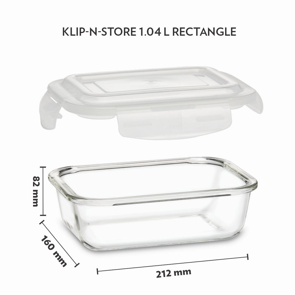 Borosil Klip n Store Rectangular Glass Container, 1.04 L