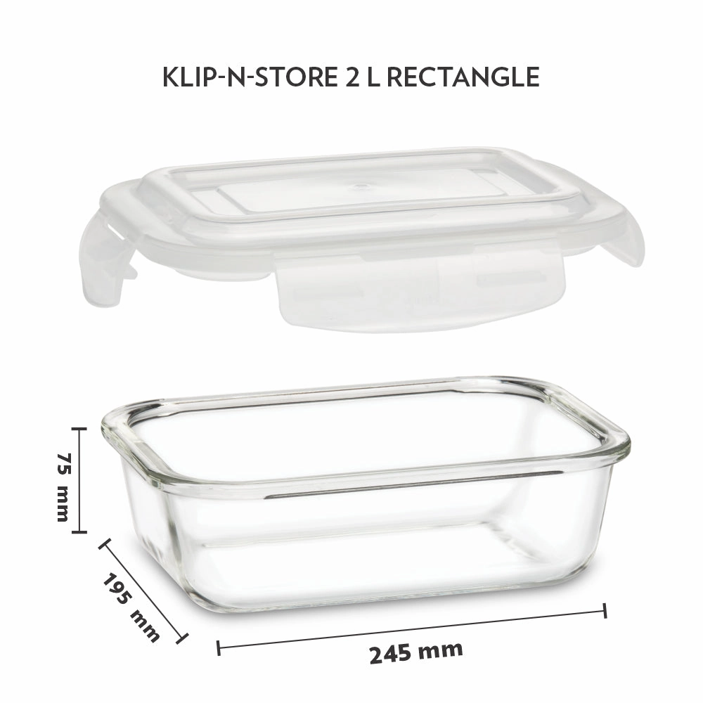 Borosil Klip n Store Rectangular Glass Container, 2 L