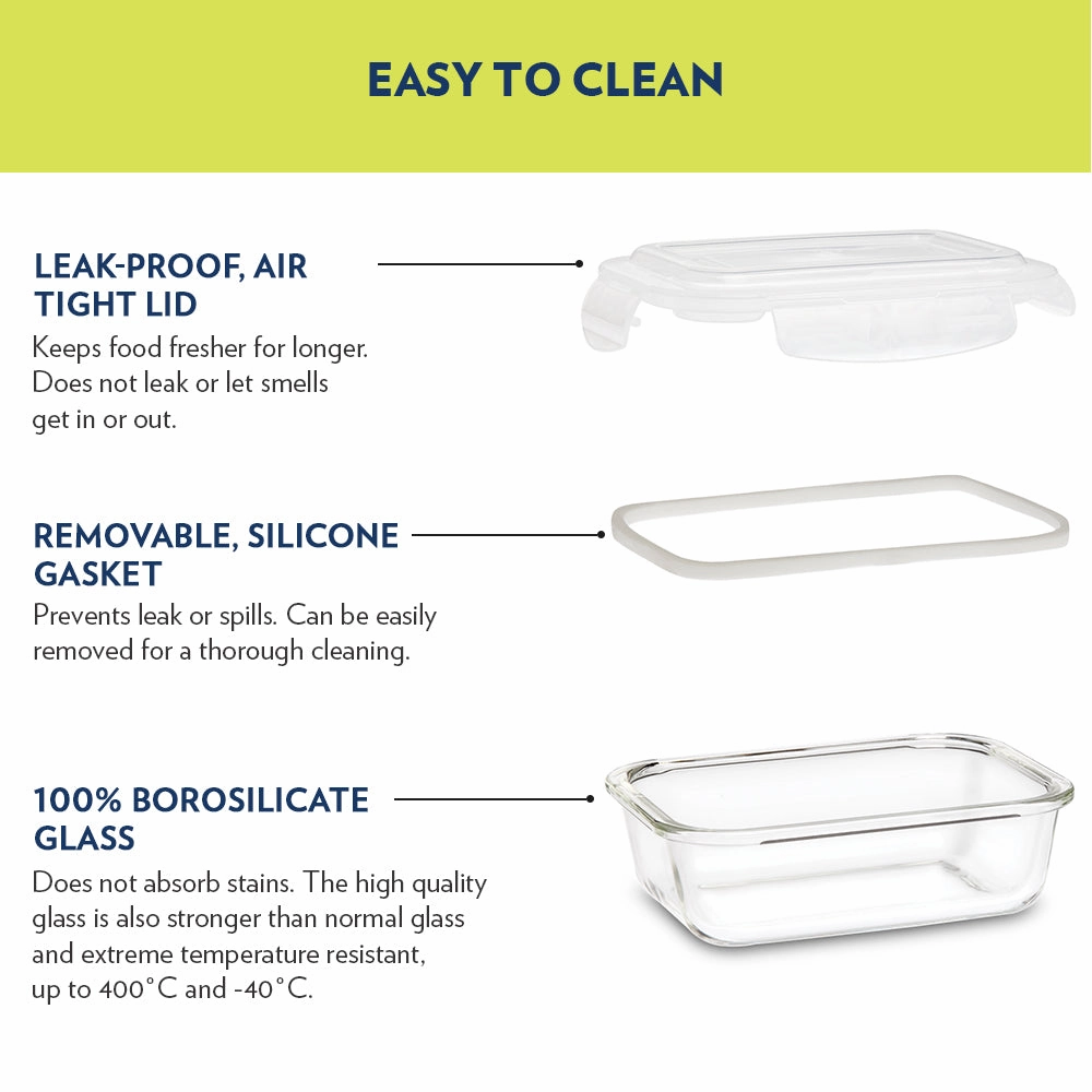 Borosil Klip n Store Rectangular Glass Container, 2 L