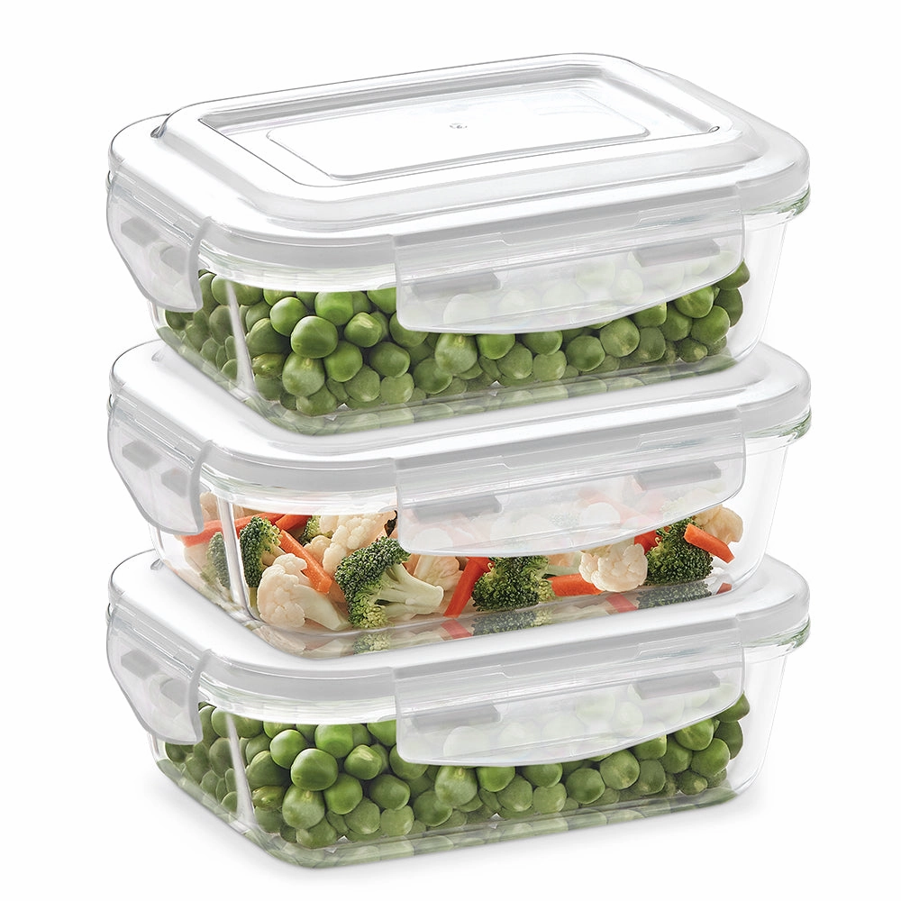 Borosil Klip n Store Rectangular Glass Container, 370 ml - Set of 3 food storage,storage containers,kitchen storage