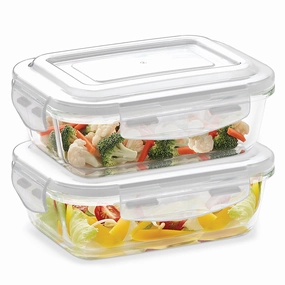Borosil Klip n Store Rectangular Glass Container, 640 ml - Set of 2 food storage,storage containers,kitchen storage