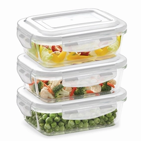Borosil Klip n Store Rectangular Glass Container, 640 ml - Set of 3 food storage,storage containers,kitchen storage