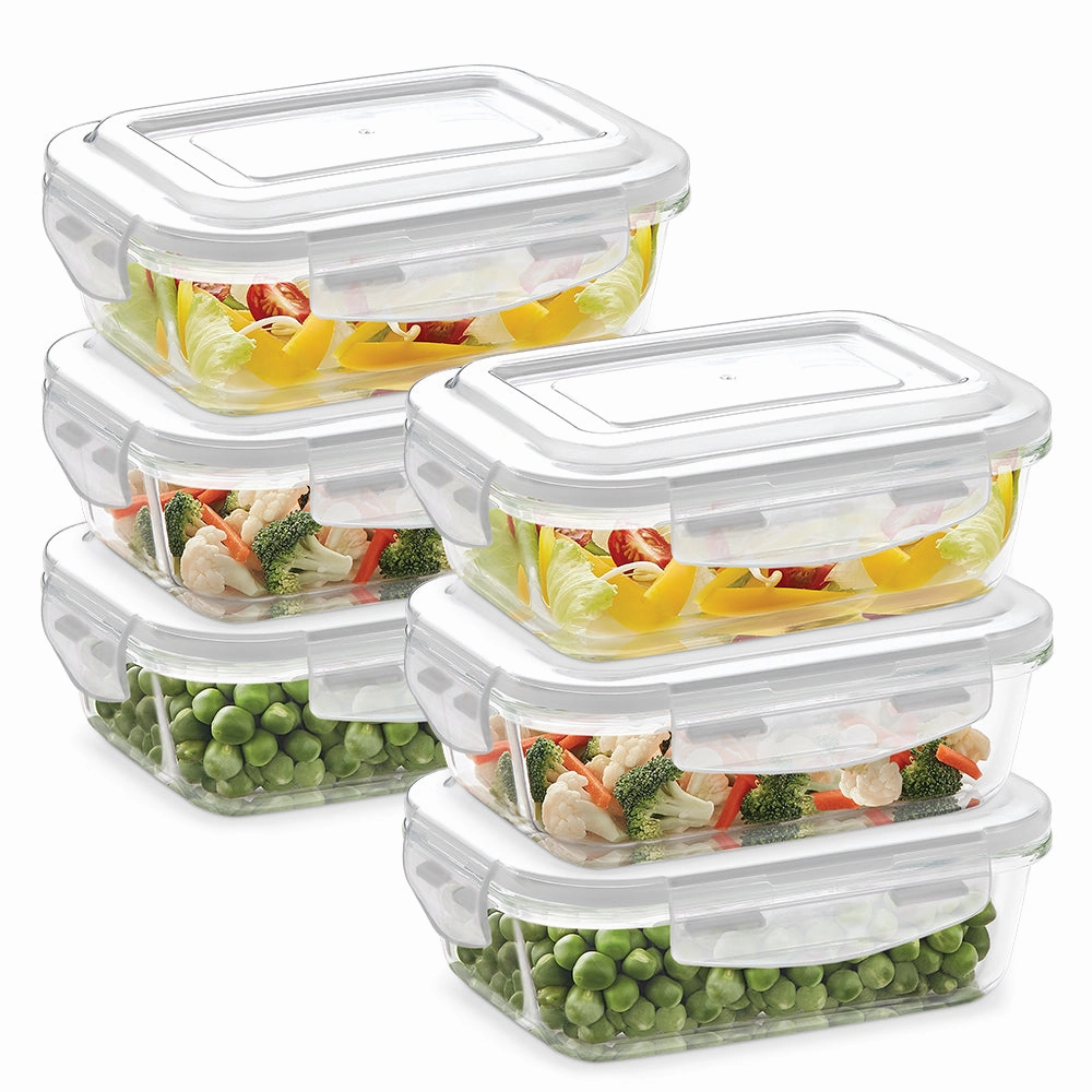 Borosil Klip n Store Rectangular Glass Container, 640 ml - Set of 6 food storage,storage containers,kitchen storage