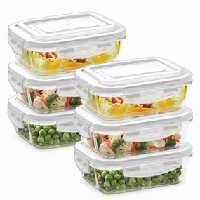 Borosil Klip n Store Rectangular Glass Container, 640 ml - Set of 6 food storage,storage containers,kitchen storage