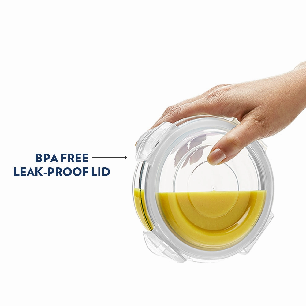 Borosil Klip n Store Round Glass Container, 240 ml