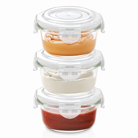 Borosil Klip n Store Round Glass Container, 240 ml - Set of 3 food storage,storage containers,kitchen storage