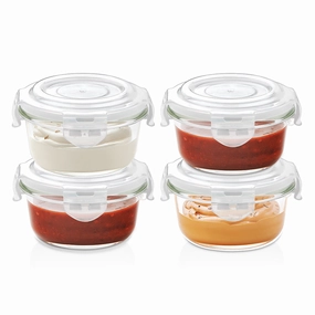 Borosil Klip n Store Round Glass Container, 240 ml - Set of 4 food storage,storage containers,kitchen storage