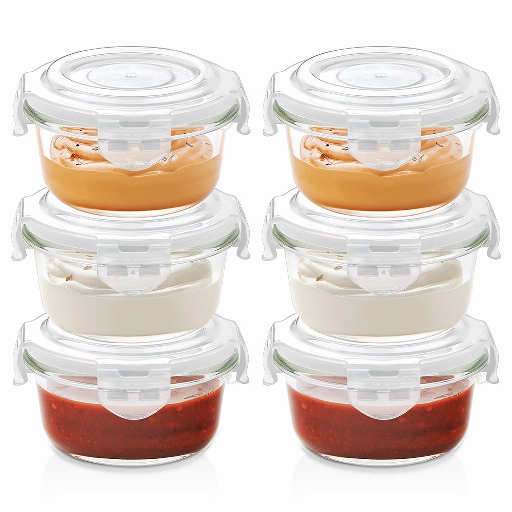 Borosil Klip n Store Round Glass Container, 240 ml - Set of 6 food storage,storage containers,kitchen storage