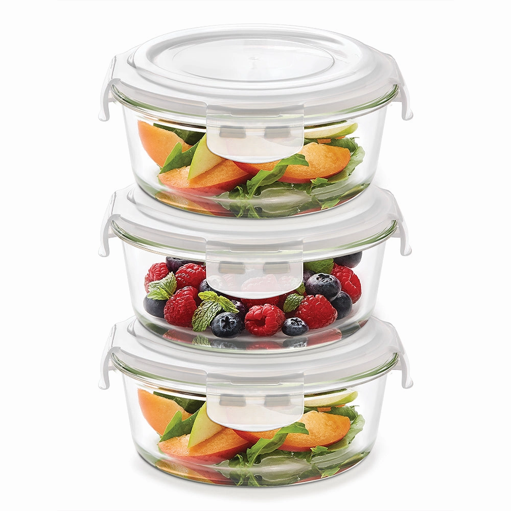 Borosil Klip n Store Round Glass Container, 400 ml - Set of 3 food storage,storage containers,kitchen storage