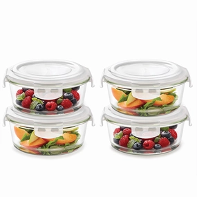 Borosil Klip n Store Round Glass Container, 400 ml - Set of 4 food storage,storage containers,kitchen storage