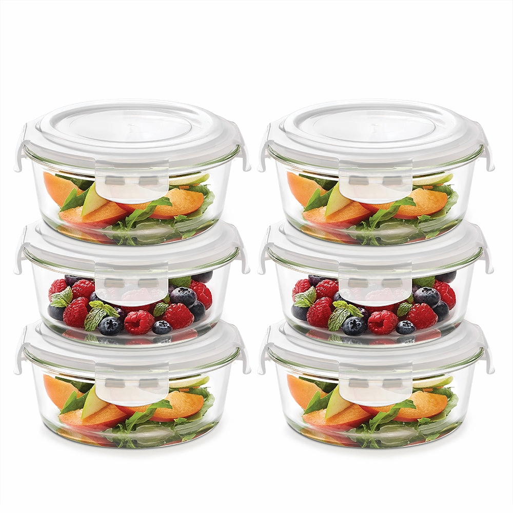 Borosil Klip n Store Round Glass Container, 400 ml - Set of 6 food storage,storage containers,kitchen storage