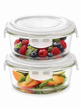 Borosil Klip n Store Round Glass Container, 620 ml - Set of 2 food storage,storage containers,kitchen storage