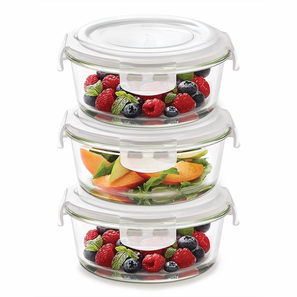 Borosil Klip n Store Round Glass Container, 620 ml - Set of 3 food storage,storage containers,kitchen storage