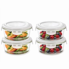 Borosil Klip n Store Round Glass Container, 620 ml - Set of 4 food storage,storage containers,kitchen storage