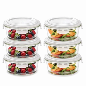 Borosil Klip n Store Round Glass Container, 620 ml - Set of 6 food storage,storage containers,kitchen storage
