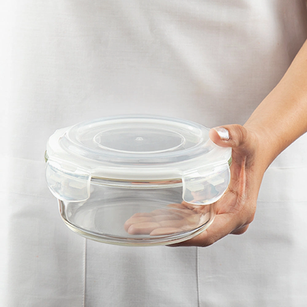 Borosil Klip n Store Round Glass Container, 620 ml