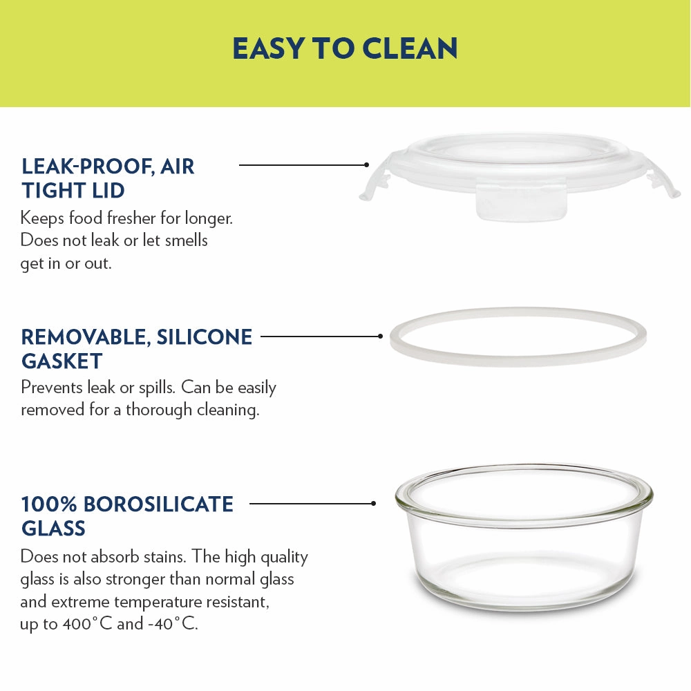 Borosil Klip n Store Round Glass Container, 950 ml