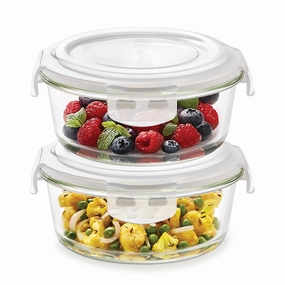 Borosil Klip n Store Round Glass Container, 950 ml - Set of 2 food storage,storage containers,kitchen storage