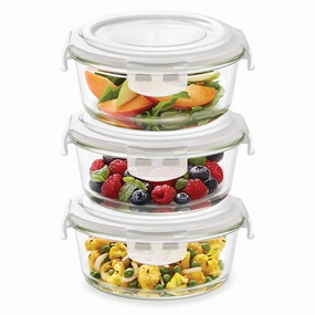 Borosil Klip n Store Round Glass Container, 950 ml - Set of 3 food storage,storage containers,kitchen storage